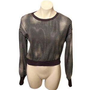 True Craft Women's Distressed Striped Sweatshirt in Gray and White Size Medium